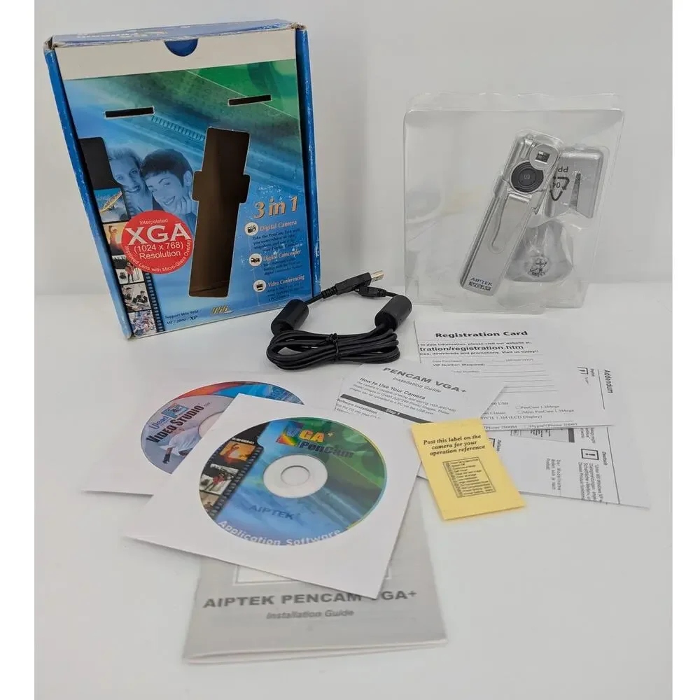 Aiptek VGA PenCam Silver Mini Digital Camera W/Connection Cable & Software